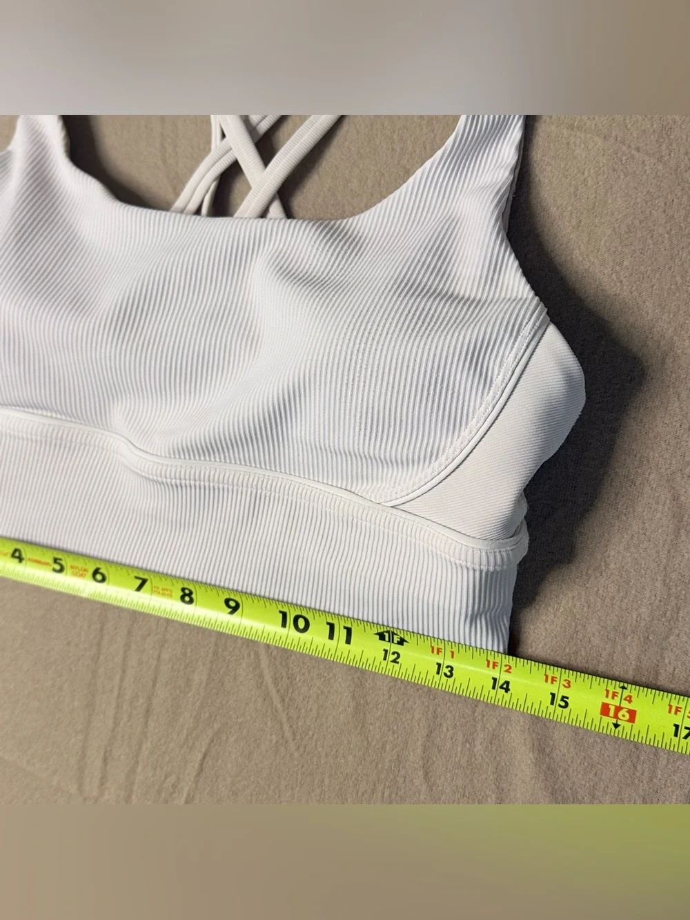 Lululemon Luxstream Ribbed Strappy Cross Back Longline Sports Bra Vapor Size 12